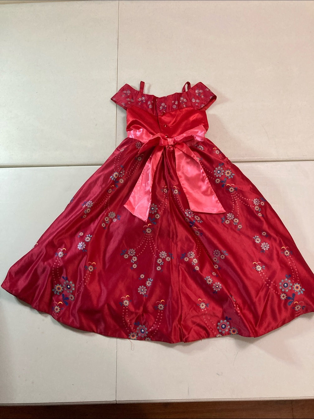 Disney Elana of Avalor Red Floral Satin Girls' Party Dress Costume Ball Gown